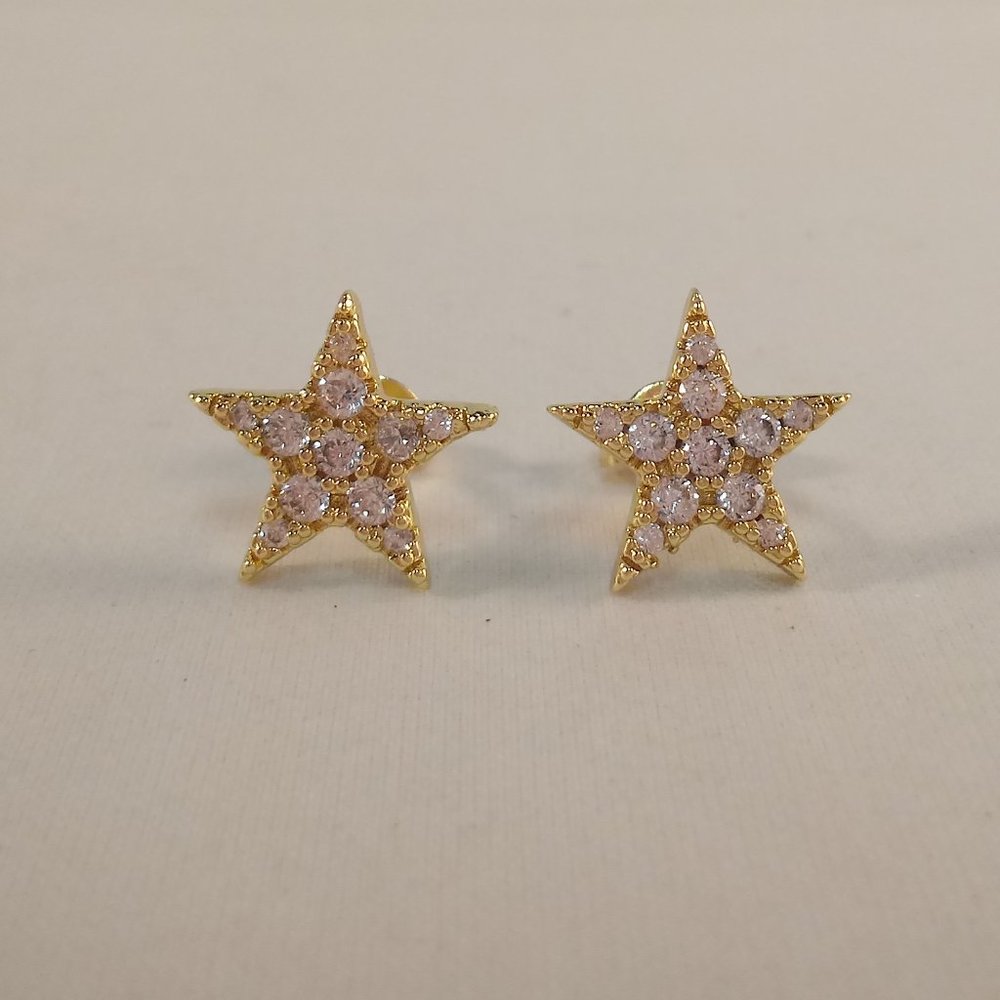 18K Yellow Gold Plated Star Shape Diamond Zircon Stud Earrings Party Gift 12mm